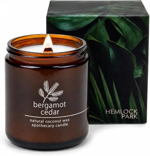 Vista 87 de Vela de mecha de madera agrietada Hemlock Park hecha a mano con cera de coco natural (grande de 16 oz, ámbar) Coconut Apricot Wax Crackling Wood