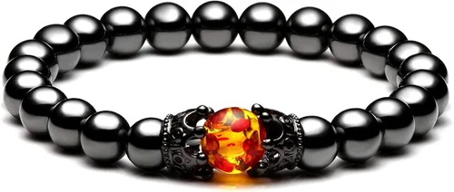 Vista 4 de Jovivi Pulsera de piedra de ojo de tigre de obsidiana negra de hematita para hombres y mujeres, de 0.394in, cuentas de piedras preciosas redondas