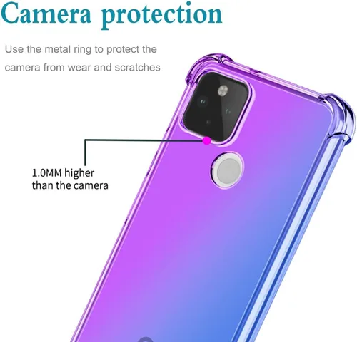 Vista 2 de Funda protectora para Google Pixel 5A 5G con protector de pantalla de vidrio templado, lindo degradado transparente delgado, a prueba de golpes, TPU