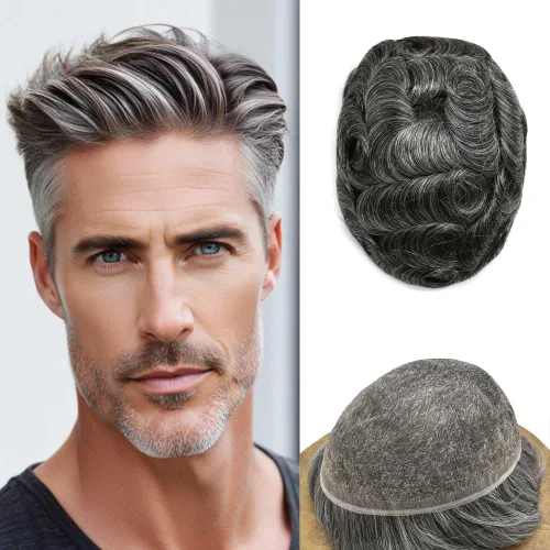 Vista 99 de Peluca de cabello humano con encaje completo, línea capilar real, para hombre, peluca de cabello con nudo blanqueado, pieza de pelo para hombres
