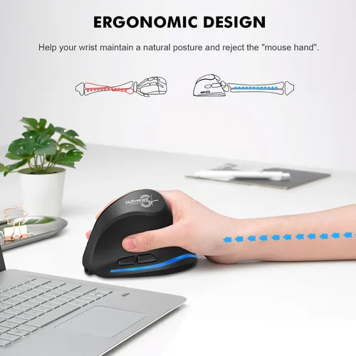 Vista 3 de Ratón ergonómico inalámbrico, mouse Bluetooth vertical con conexión de 3 dispositivos (Bluetooth 5.0 + 5.0 + USB) con 3 DPI 240016001000 ratones