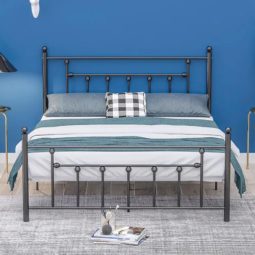 Vista 10 de VECELO Base de cama de plataforma de metal tamaño individual con cabecero y estribo, soporte de listones de acero resistente, base de colchón