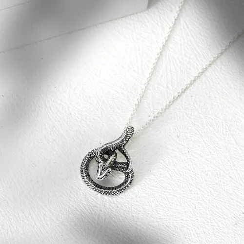 Vista 3 de AeraVida Collar con colgante único y detallado de serpiente en espiral de plata de ley 925 Colgante inspirado en serpiente animal para mujer