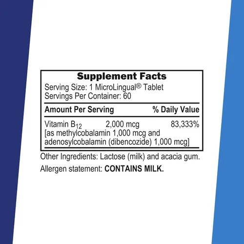 Vista 2 de Superior Source No Shot Advanced B12 Vitaminas Tableta, 2000 mcg, 60