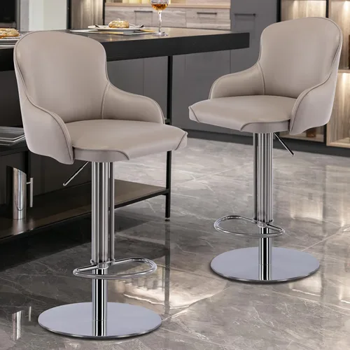 Vista 8 de RAINMOOD Taburetes de bar, taburetes de bar giratorios de acero inoxidable ajustables, moderna silla de bar tapizada de piel sintética con respaldo