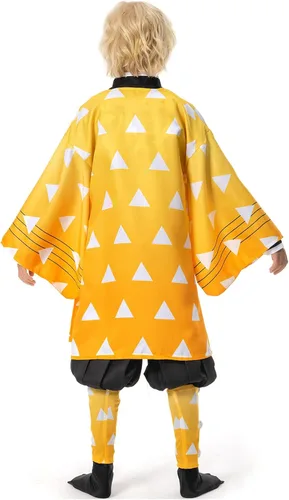 Vista 3 de Agatsuma Zenitsu - Disfraz de capa para niños disfraz de cosplay de Halloween kimono bata de anime uniforme