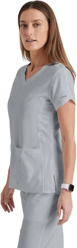 Vista 3 de Camisa estilo Grey's Anatomy con cuello en V y 4 bolsillos para mujer - camisa médica con ajuste moderno