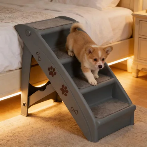 Vista 8 de ZENY Escaleras plegables para perros, peldaños portátiles para interiores/exteriores para cama, sofá y automóvil, escaleras para mascotas