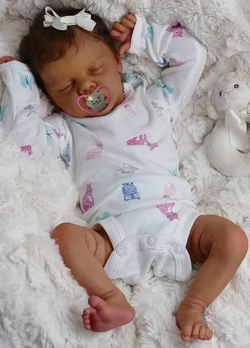 Vista 4 de KAWAYII Muñeca Reborn de bebé para niñas de 18 pulgadas, cuerpo suave, afroamericana, realista, muñeca de bebé recién nacida, regalo de juguete