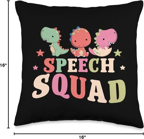 Vista 4 de CharlIan Minds - Speak Solutions Speech Therapy Squad Cute Dinosaur - Almohada de patólogo, terapia del habla, 16 x 16 pulgadas, multicolor