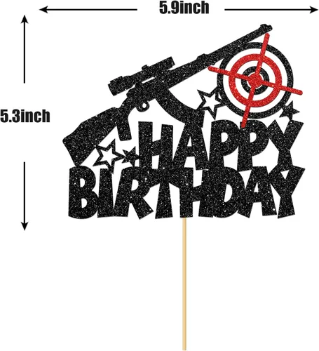 Vista 2 de Decoración para tartas de cumpleaños con temática de disparos de pistola, decoración de pastel de cumpleaños para hombre