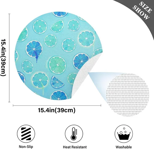 Vista 4 de Turquoise Fruit Slices Blue Placemats, Heat Resistant Non Slip Washable Dinner Mat for Kitchen one sizex1