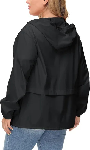 Vista 4 de Avoogue Impermeable de talla grande para mujer chaqueta impermeable para la lluvia con capucha para exteriores