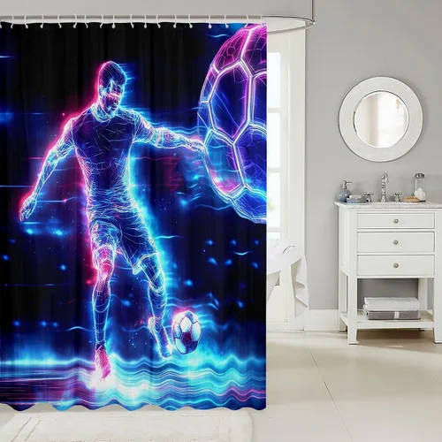 Vista 35 de Decorative White Baseball Shower Curtain Waterproof Polyester Fabric,Red Baseball Bat Bath Curtain Home Bathroom Decor Hanging Curtain with Hooks 72