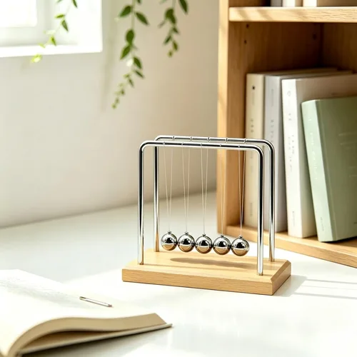 Vista 6 de Newtons - Bolas de péndulo de equilibrio de cuna, bolas cinéticas oscilantes con base de haya, herramienta de aprendizaje educativo de ciencia