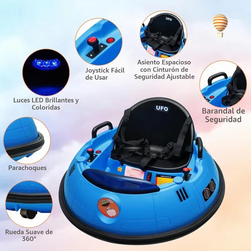 Vista 2 de Coche de parachoques eléctrico de 12 V con control remoto, cinturón de seguridad, música, luces intermitentes, giro de 360 grados, auto parachoques