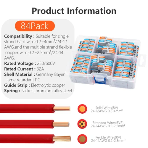 Vista 6 de 84 conectores de cable de palanca, 2 en 2 salidas rápidas y compactas, conector eléctrico para AWG24-12