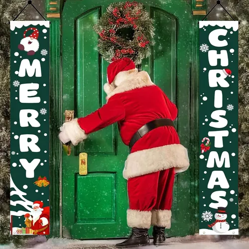Vista 2 de Decoraciones navideñas para patio al aire libre, juego de letreros para porche delantero, pancarta de puerta, decoraciones colgantes de Feliz
