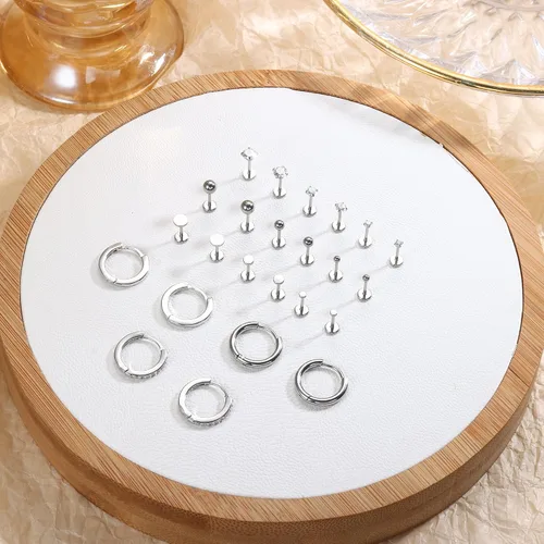 Vista 5 de IRONBOX Juego de 12 pares de aretes de aro de acero inoxidable chapados en oro de 18 quilates para múltiples piercings, pequeños aretes de espalda