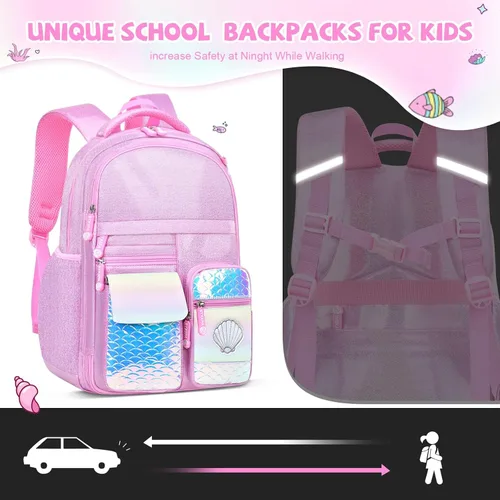 Vista 6 de Mochila para niñas, mochilas escolares de 16 pulgadas para niñas, bonita bolsa de libros para niñas, niños, estudiantes, escuela primaria, Rosa