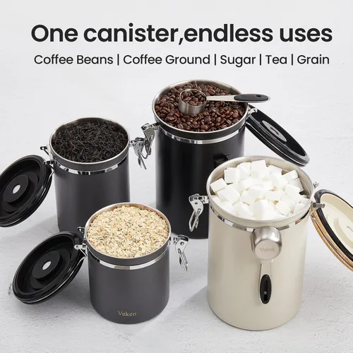 Vista 8 de Veken - Recipiente hermético para café de acero inoxidable, contenedor de almacenamiento de alimentos para la cocina con registro de fecha y cuchara