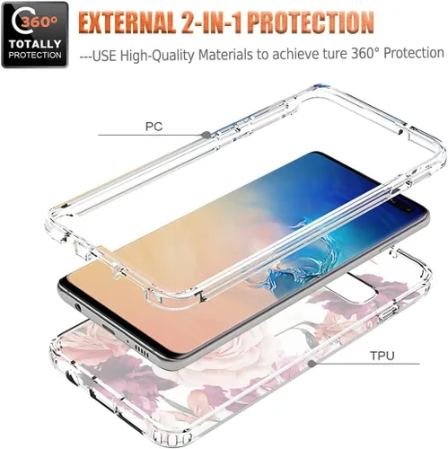 Vista 3 de Funda para Samsung Galaxy S10 Plus, diseño de flores moradas, a prueba de golpes, funda protectora de cuerpo completo con protector de pantalla