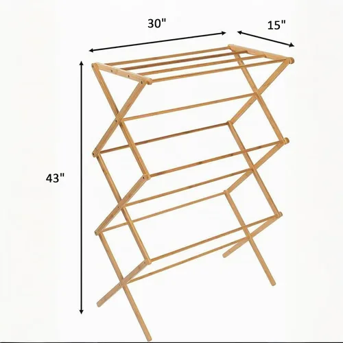 Vista 5 de Estante de secado plegable de bambú – Soporte de secado de ropa plegable