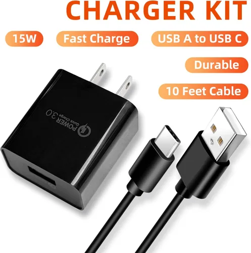 Vista 4 de Cable de carga tipo C QC3.0 de 10 pies y 18 W para Samsung Galaxy Tab A9, A9+ Plus, Galaxy Tab S6 Lite, Tab A7 10.4 pulgadas, A7 Lite 8.7 pulgadas