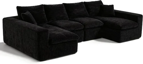 Vista 9 de THSUPER 130'' Oversized U Shaped Deep Seat Boneless Sectional Couch. Black