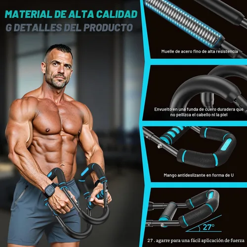 Vista 4 de Twister Arm Trainer for Men, Chest Workout Equipment 5-Level Adjustable (40-130lb) with Ergonomic 27° Targets Biceps/Clip/Thigh, Portable Exerciser