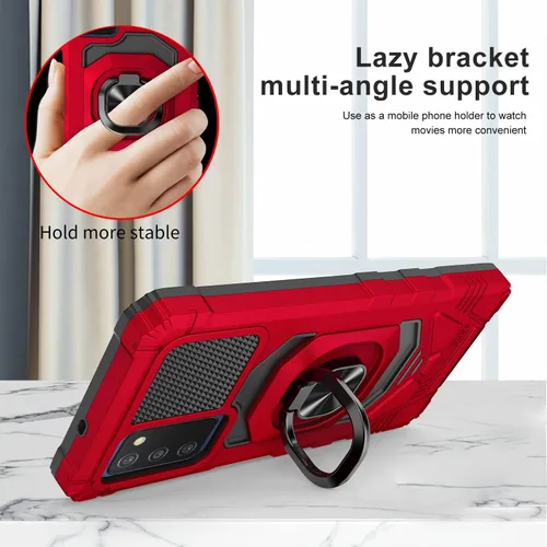 Vista 4 de Para Samsung Galaxy A03S, A03 SE 5G (SM-A037) - Funda protectora a prueba de golpes con soporte de anillo - RS7 Rojo