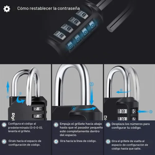 Vista 5 de Candado de combinación con cuatro dígitos, Diyife, candado para casillero resistente a la intemperie, candado de combinación para exterior