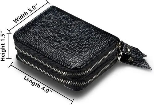 Vista 3 de Cartera de piel auténtica para mujer, con cremallera espaciosa y segura, para tarjeta ..., negro