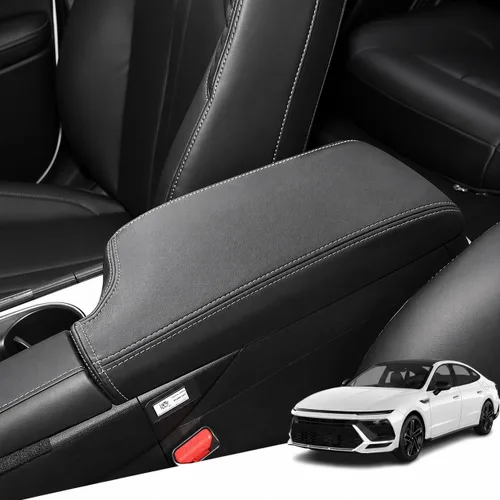 Vista 50 de Great-luck Funda de cuero para consola central, almohadilla para reposabrazos, accesorios de cubierta de caja (costuras rojas) para BMW X1 2023 2024
