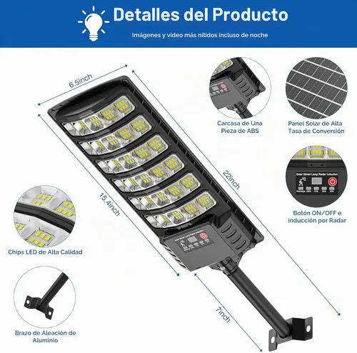 Vista 6 de Farolas solares impermeables para exteriores, 6500K 320°, gran angular, luz solar de estacionamiento 5730LED con sensor de movimiento y control