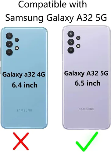 Vista 2 de Funda de teléfono para Samsung Galaxy A32 5G de 6.5 pulgadas con protector de pantalla de vidrio templado, tarjetero/tarjetero/cartera, soporte
