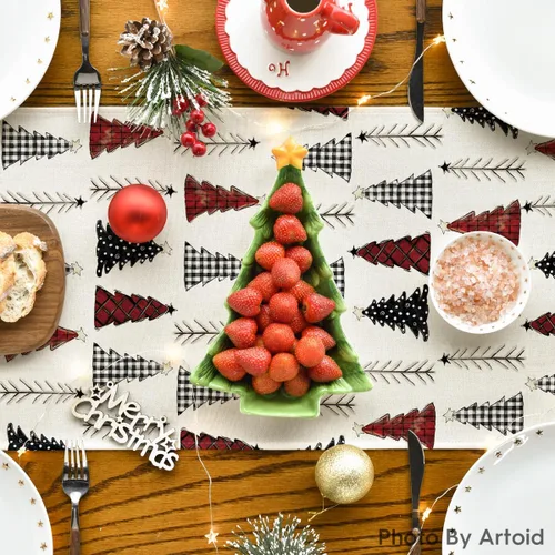 Vista 4 de Artoid Mode Camino de mesa de árbol de Navidad, decoración de mesa de comedor de cocina de invierno de temporada para decoración de fiesta