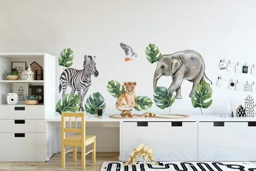 Vista 3 de Kids Wall Decals Nursery Tropical Wall Sticker Safari Animals Decal Exotic Decals Leaf Wall Sticker Kids Room Nursery