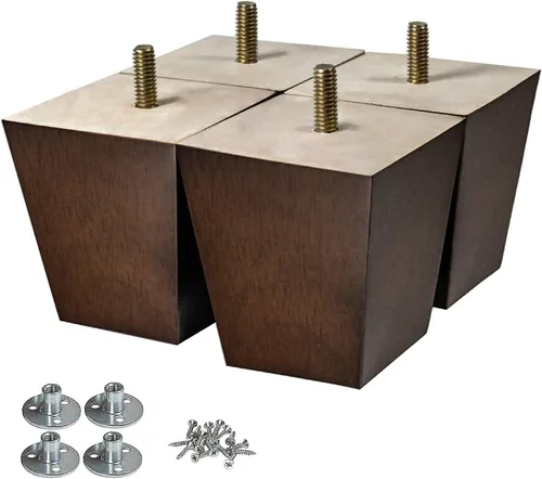 Vista 13 de Juego de 4 patas cuadradas para sofá, patas de repuesto de madera de 2 pulgadas para muebles, color marrón oscuro