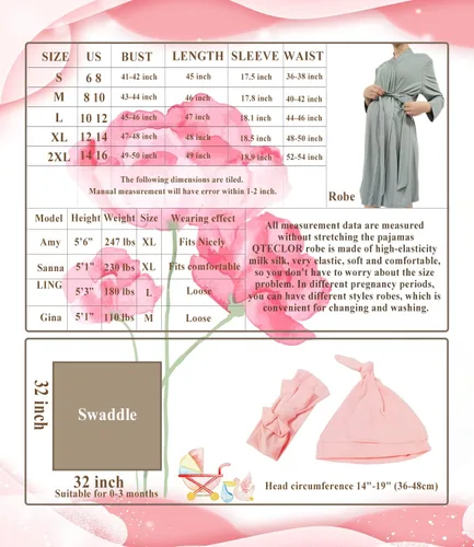 Vista 4 de QTECLOR Bata de maternidad con manta a juego, bata de maternidad Barhrobe para parto para hospital, vestido de mujer