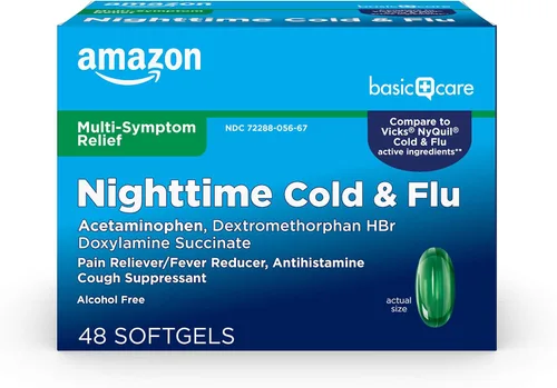 Vista 8 de Amazon Basic Care Nighttime para resfriado y gripe, 24 cápsulas blandas