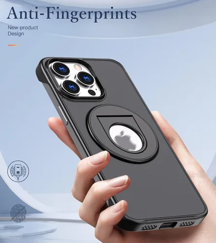 Vista 5 de Funda magnética compatible con iPhone 14 Plus sin marco con soporte de anillo compatible con carga inalámbrica MagSafe, funda ultradelgada