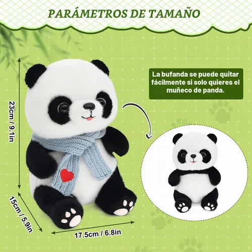 Vista 3 de Muñecas de panda de 9.8 pulgadas con bufanda de corazón de amor, juguetes de peluche suaves de animales de peluche, regalos de cumpleaños para Azul