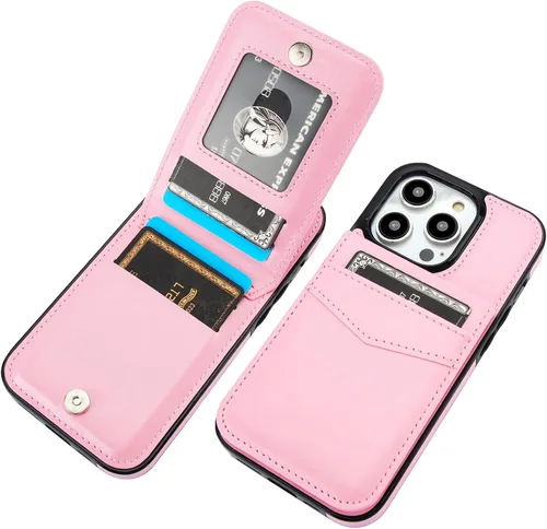 Vista 10 de KIHUWEY Compatible con iPhone 14 Pro Funda Cartera con Tapa con Soporte para Tarjetas de Crédito, Cuero Premium con Cierre Magnético, Función Atril
