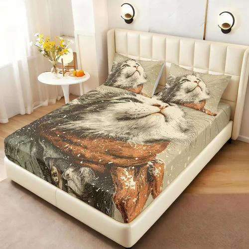 Vista 24 de AILONEN Lovely Bear - Juego de sábanas bajeras tamaño Queen, juego de ropa de cama con pajarita de dibujos animados para niños y niñas, sábana
