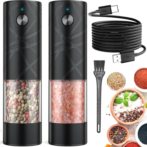 Vista 12 de 1 pieza de molinillo eléctrico de sal y pimienta USB recargable con luz LED cálida, grosor ajustable Lidaop de gran capacidad molinillo automático