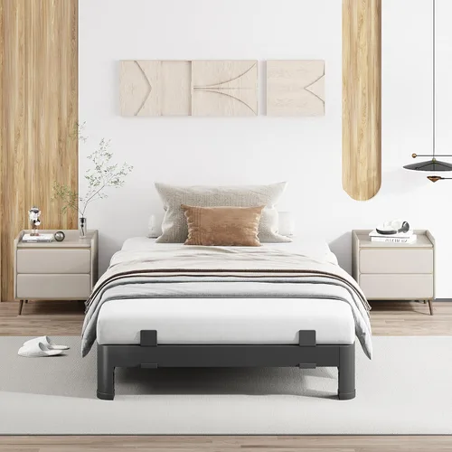 Vista 30 de MAF - Base de cama de plataforma de 14 pulgadas para cama individual con listones de madera, base de cama de metal resistente de 3500 libras