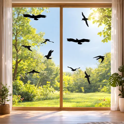 Vista 5 de Calcomanías para ventana de pájaros, calcomanías anticolisión, protección de puerta de vidrio, salvar golpes de pájaros, negro, 10