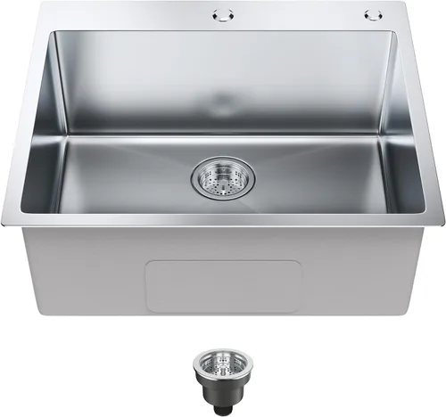 Vista 15 de VEVOR Fregadero de cocina empotrado de 25" con profundidad de 9" Fregadero de cocina de montaje superior de un solo tazón Fregadero de acero