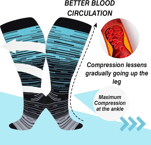 Vista 5 de 3 calcetines de compresión de talla grande, pantorrilla extra ancha para mujeres y hombres, talla grande, hasta la rodilla, 20-30 mmhg, circulación